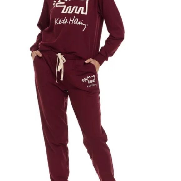 NWT Keith Haring Women's Burgundy Lounge Set - Picture 1 of 5